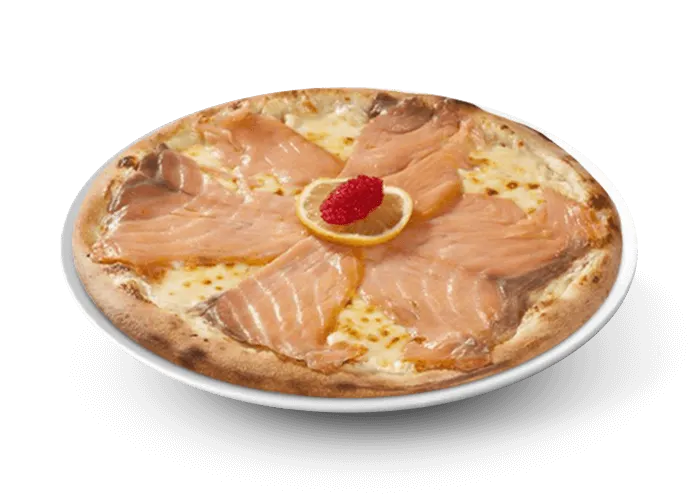 Pizza Norvégienne avec saumon fumé et crème fraîche à Versailles