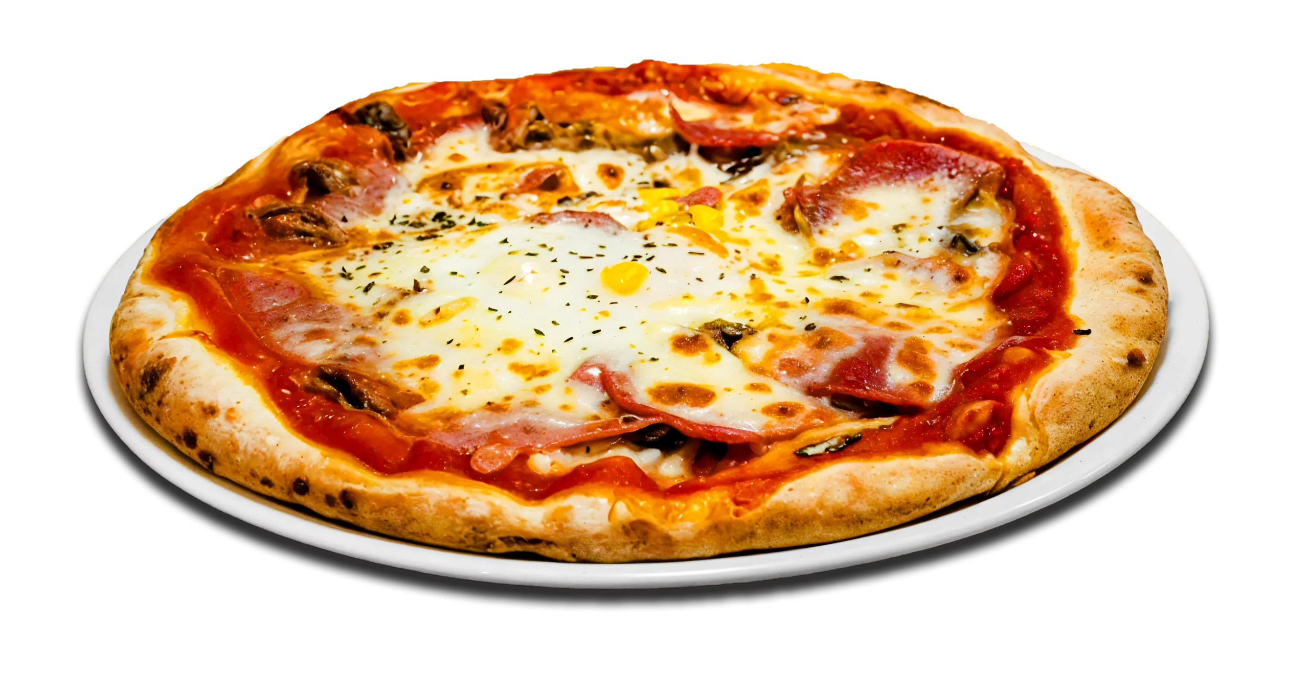 Pizza Reine avec jambon, champignons et mozzarella à Versailles.