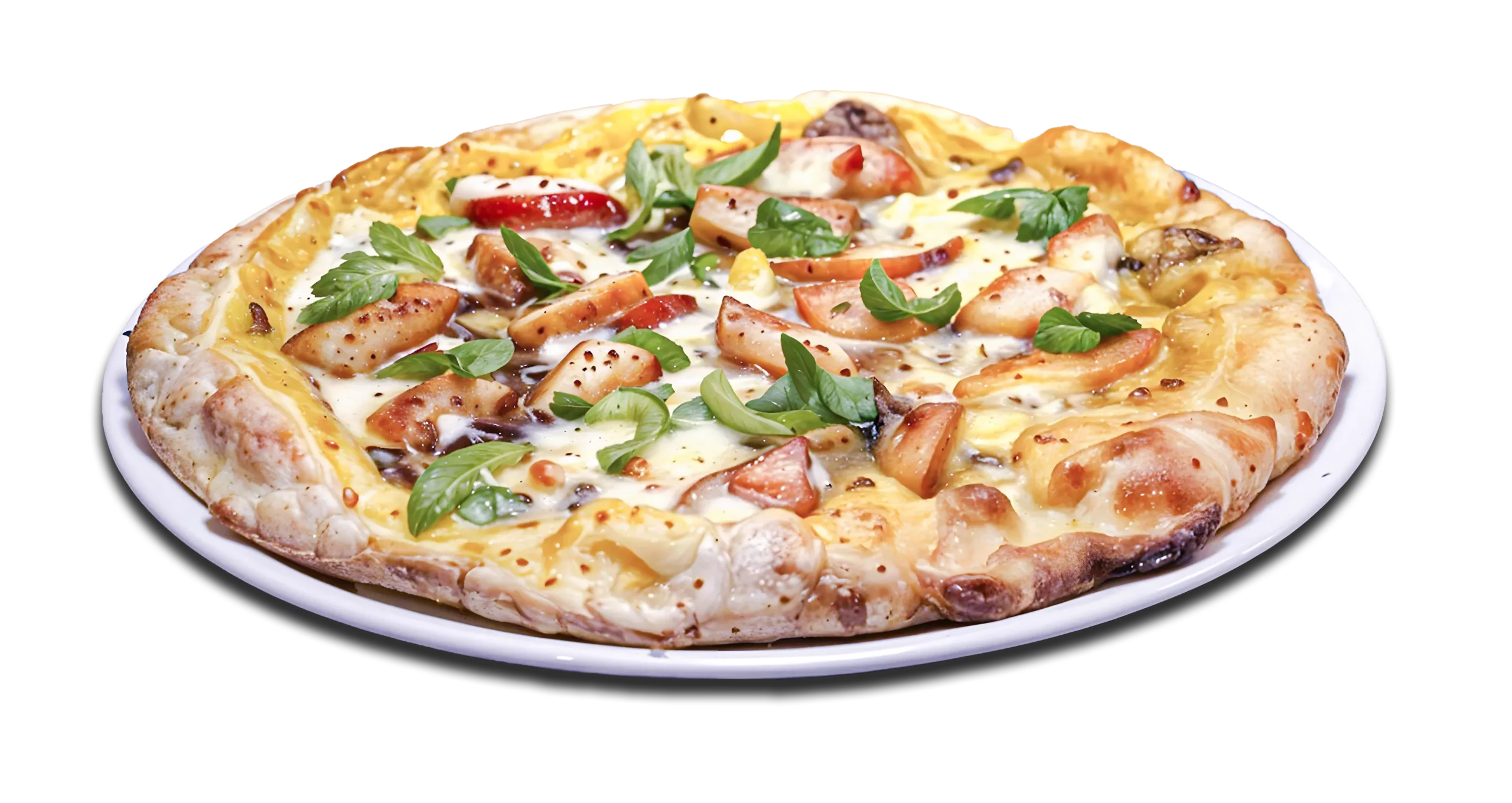 Pizza Poulet Curry avec sauce curry et oignons à Versailles.